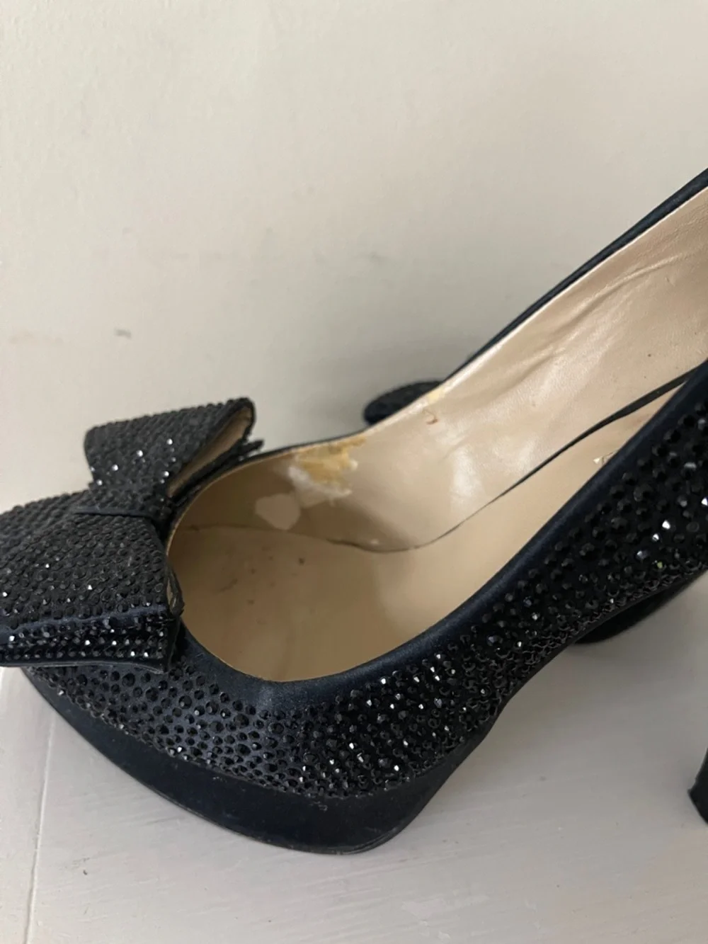 INC International Concepts Black Rhinestone Bow Platform Pumps Size 8.5